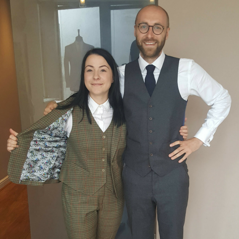 Lucy and her tailoring consultant, Karl, at our Wilmslow store