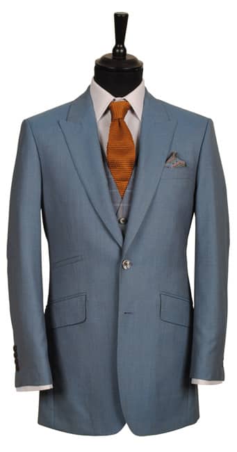 A teal melange suit from the King & Allen SS16 collection.