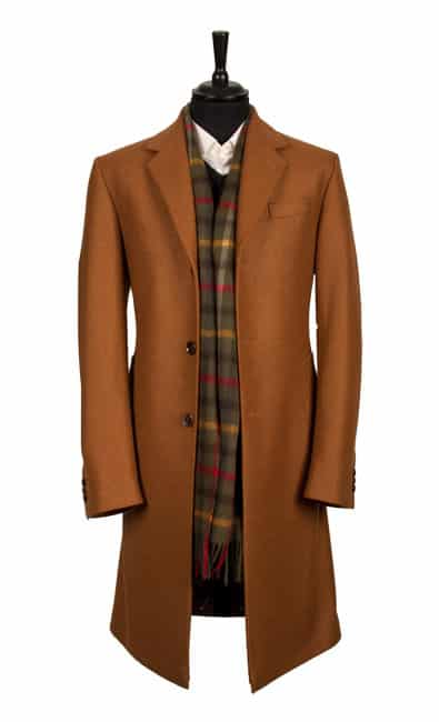 A camel cashmere overcoat from the King & Allen AW15 Collection